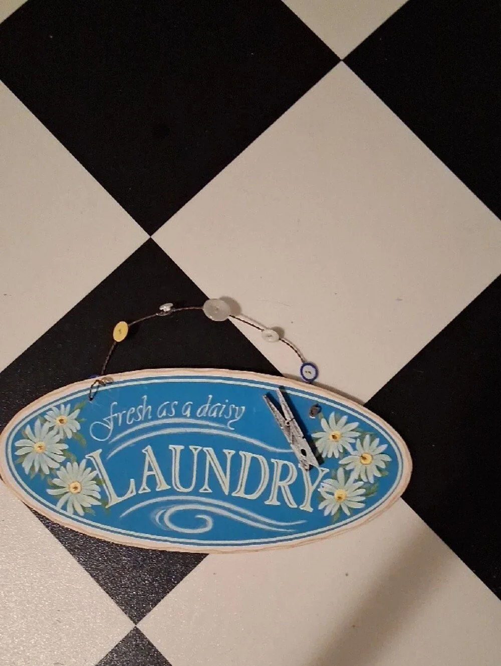 Jensen Blue Daisy 'Laundry' Wall Plaque